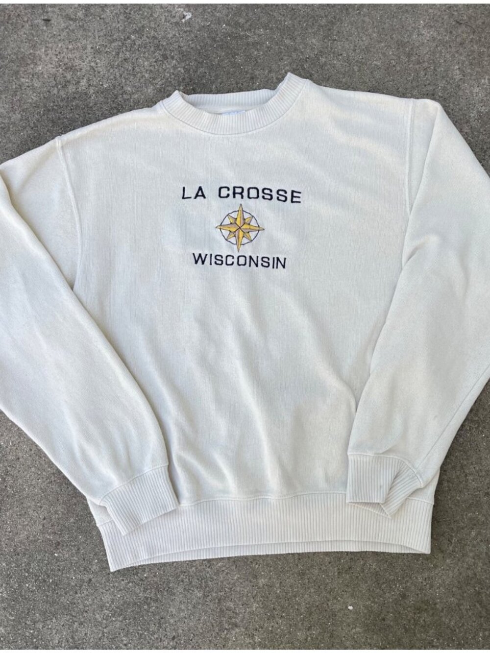 Vintage Sweater La Crosse Cream Embroidered Preppy Academia Professor Mens 2XL